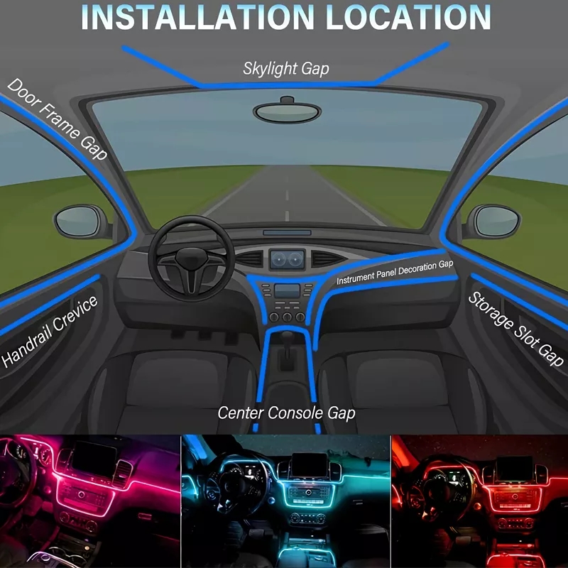 Ambientní LED RGB USB osvětlení do auta, 3m 12V dálkový ovladač