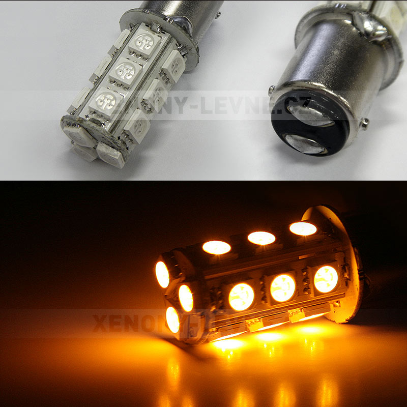 Oranžová LED SMD žárovka patice BA15D, dvoupólová, 18ks supersvítivých SMD diod
