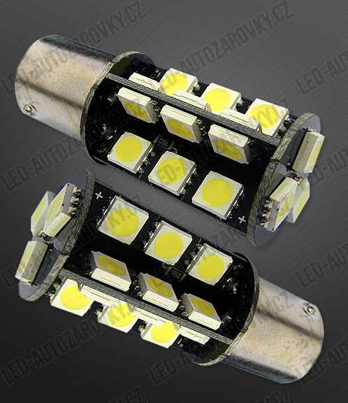 Bílá LED SMD žárovka s paticí BA15S, jednopólová, 27xSMD