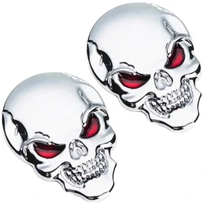 2x Samolepka 3D Lebka - Skull, barva chrom - vhodná na auto, motorku, na nábytek, na sešit