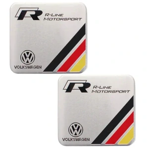2x Samolepka 3D Volkswagen R-LINE MOTORSPORT barva chrom/červená/žlutá/černá