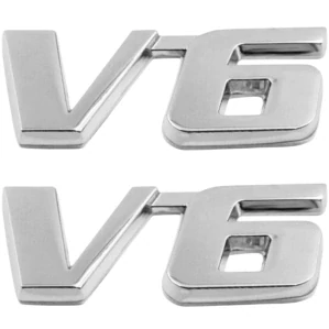 2x Samolepka 3D V6, barva chrom - vhodná na auto, motorku, na nábytek, na sešit