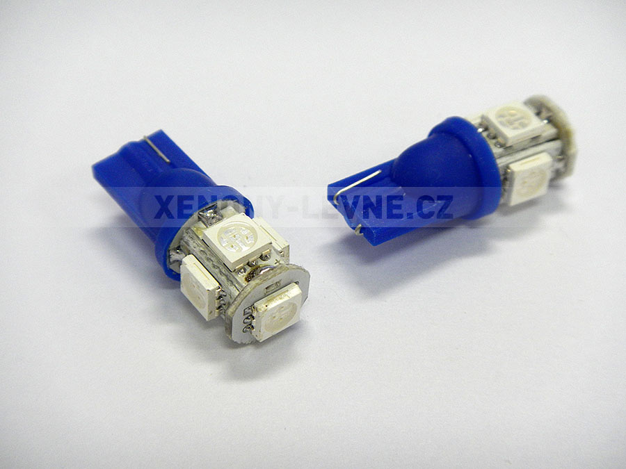 LED T10 - 5 x LED SMD MODRÉ - bezpaticové, 1ks
