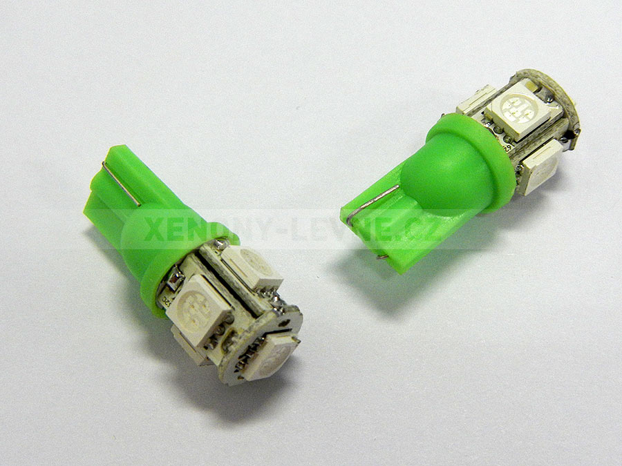 LED T10 zelená, 12V, 5LED/3SMD, 1ks