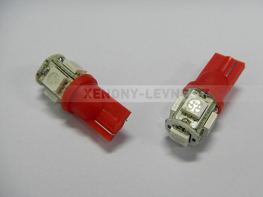 LED T10 - 5 x LED SMD ČERVENÉ - bezpaticové, 1ks