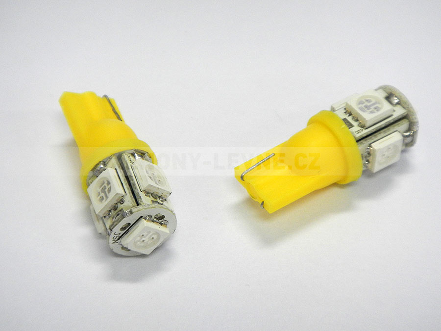 LED T10 - 5 x LED SMD ŽLUTÉ - bezpaticové, 1ks