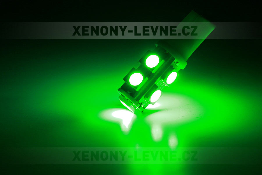 LED T10 - 9 x LED SMD ZELENÉ - bezpaticové, 1ks