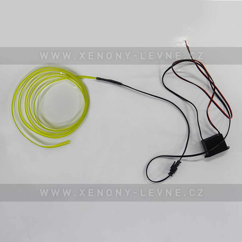 Svítící elektrický drát - kabel, 3m, barva žlutá 12V