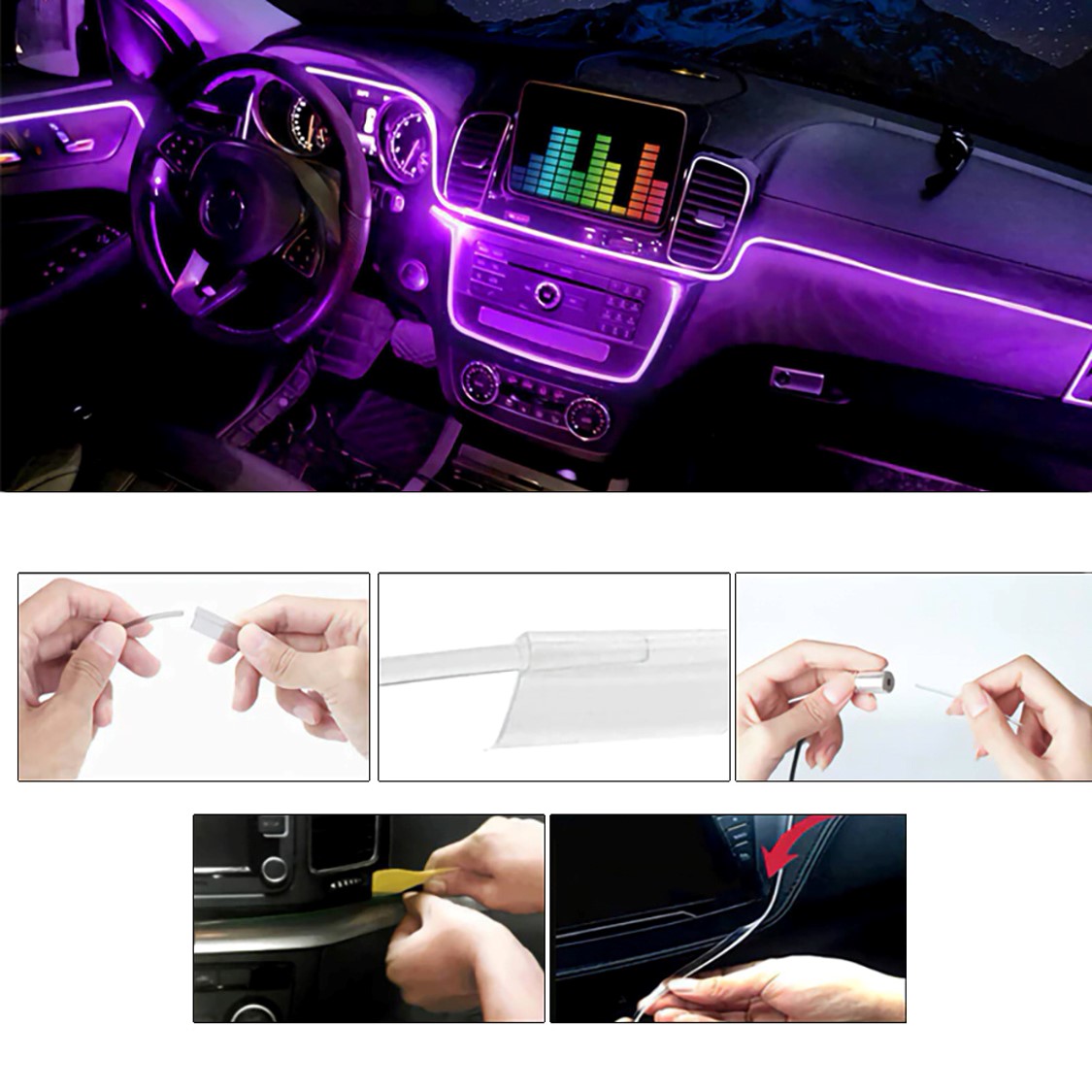 Ambientní LED RGB osvětlení do auta, iOS a Android s Bluetooth, 8m, 12V