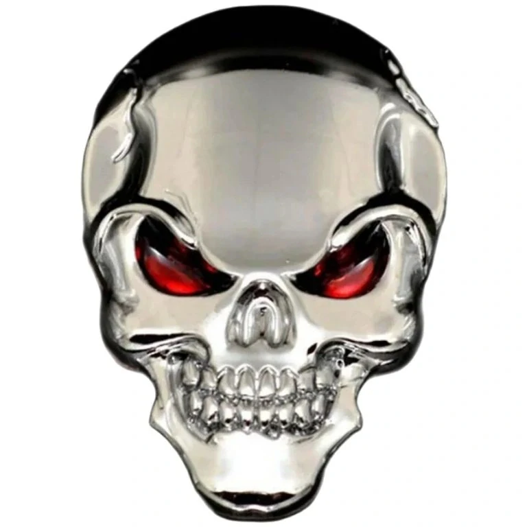 2x Samolepka 3D Lebka - Skull, barva chrom - vhodná na auto, motorku, na nábytek, na sešit