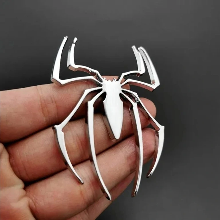 2x Samolepka 3D Pavouk - Spider, barva chrom - vhodná na auto, motorku, na nábytek, na sešit