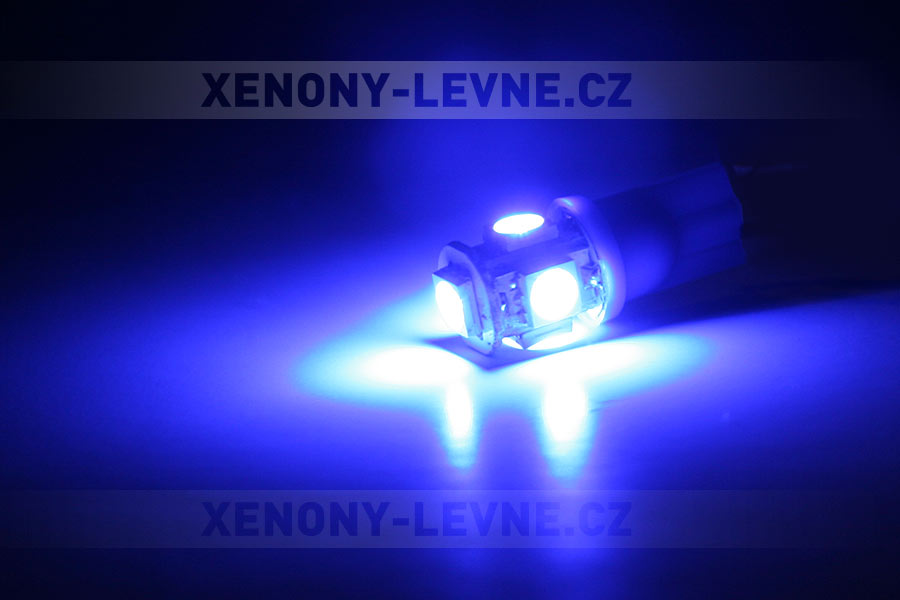 LED T10 - 5 x LED SMD MODRÉ - bezpaticové, 1ks