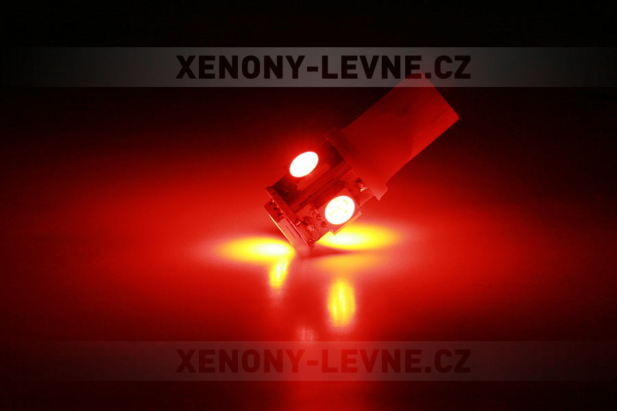 LED T10 - 5 x LED SMD ČERVENÉ - bezpaticové, 1ks