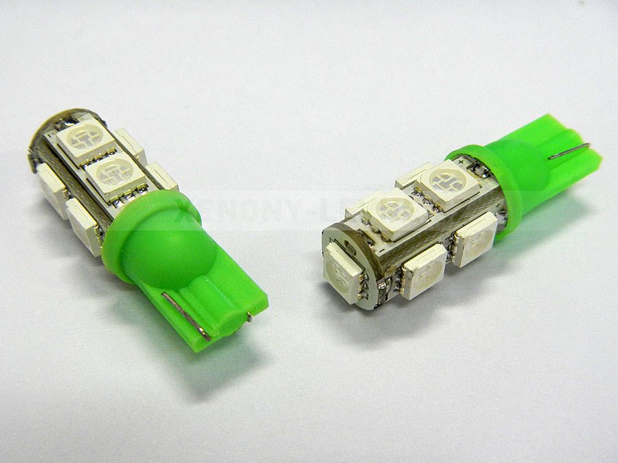 LED T10 - 9 x LED SMD ZELENÉ - bezpaticové, 1ks