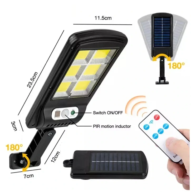 Sada 10ks solární světlo s čidlem pohybu, 120 COB LED, solární venkovní lampa
