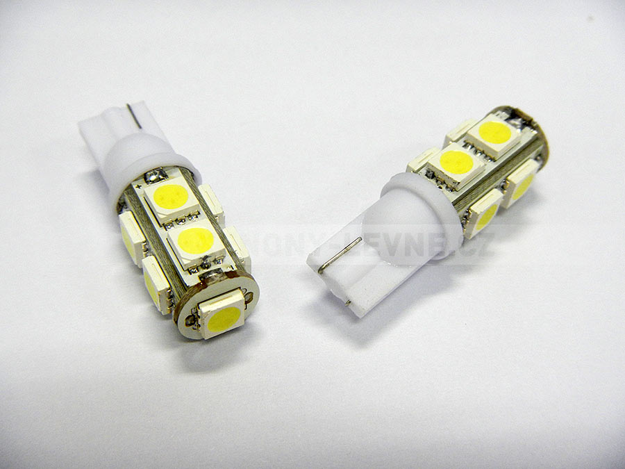 LED T10 - 9 x LED SMD BÍLÉ - bezpaticové, 1ks