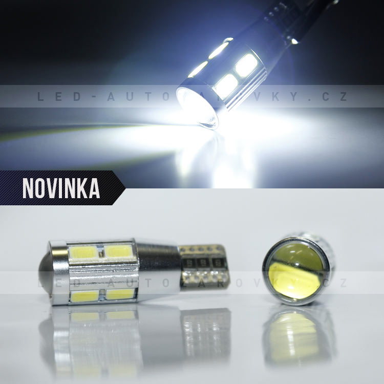 Bílé parkovací světlo, T10 (W5W), 10xSMD, bezpaticové, CANBUS 1ks