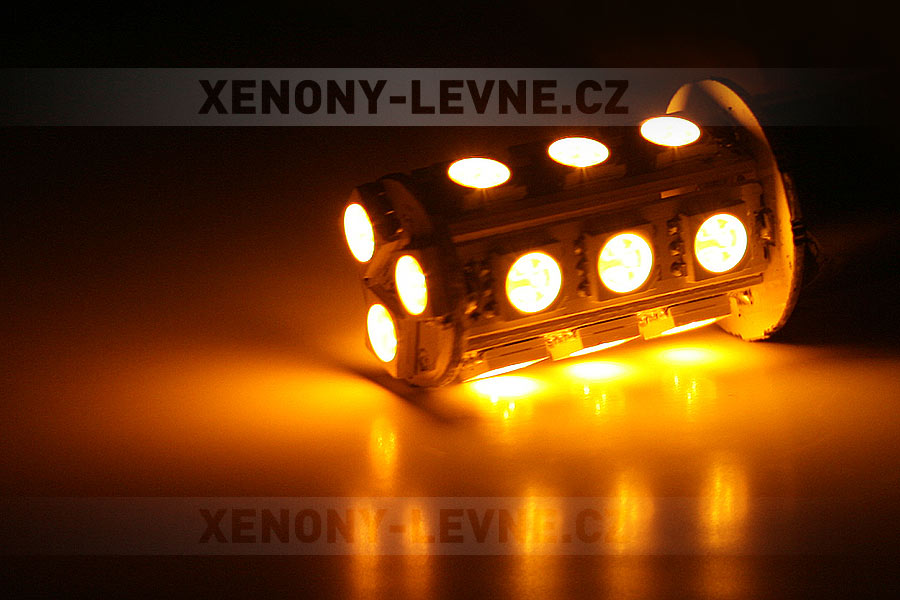 Oranžová LED SMD žárovka patice BA15D, dvoupólová, 18ks supersvítivých SMD diod