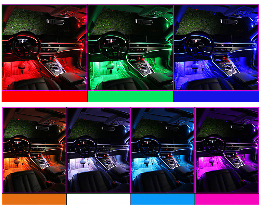 Ambientní LED RGB osvětlení do auta, iOS a Android s Bluetooth, 8m, 12V