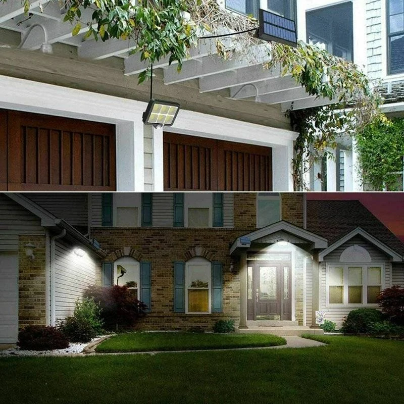 LED solární světlo - reflektor 120 COB LED s modulárním solárním panelem, pohybový a soumrakový senzor, s dálkovým ovládáním