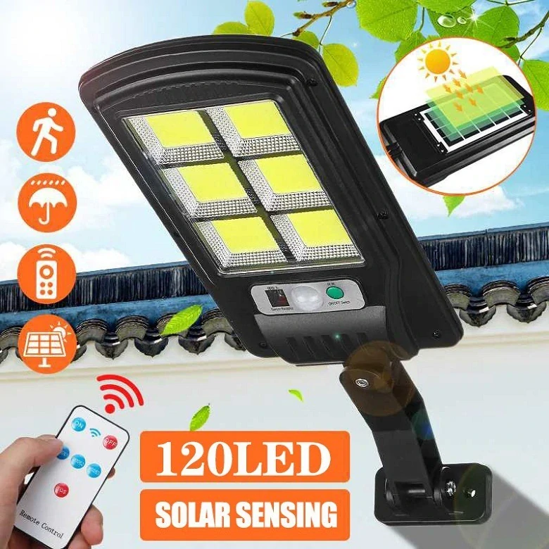 Sada 10ks solární světlo s čidlem pohybu, 120 COB LED, solární venkovní lampa
