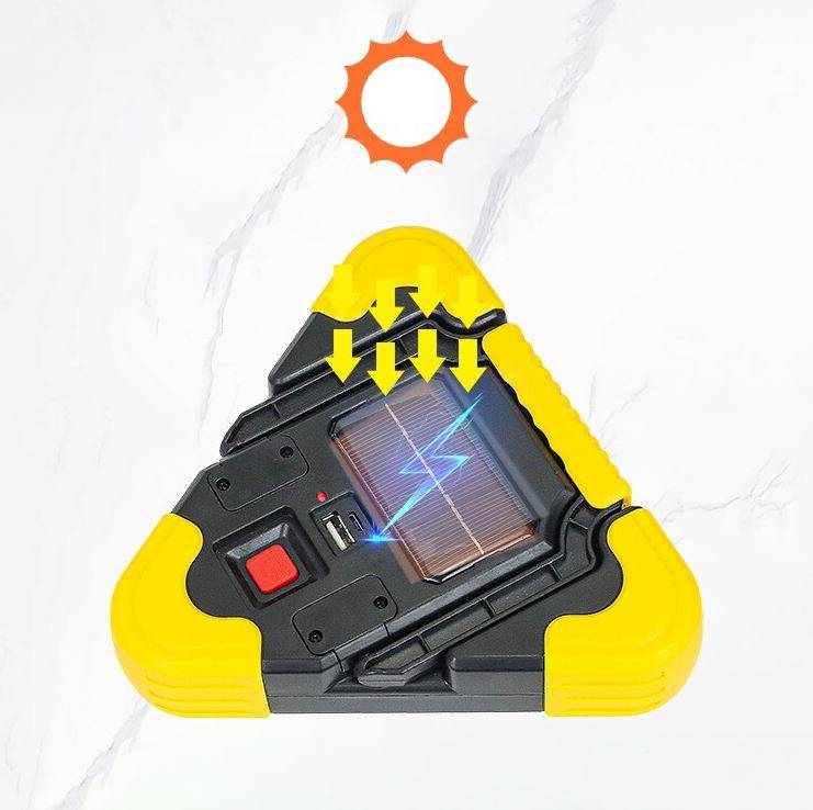 LED svítilna - baterka, 3x LED výstražný trojúhelník s powerbankou a solárním panelem