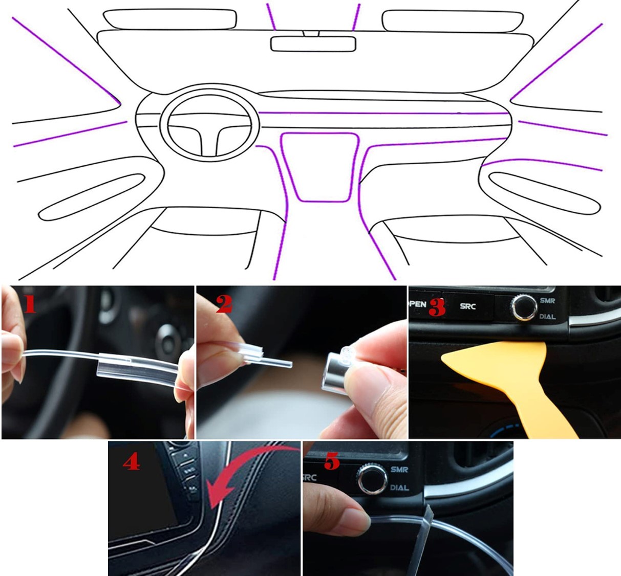 Ambientní LED RGB osvětlení do auta, iOS a Android s Bluetooth, 8m, 12V