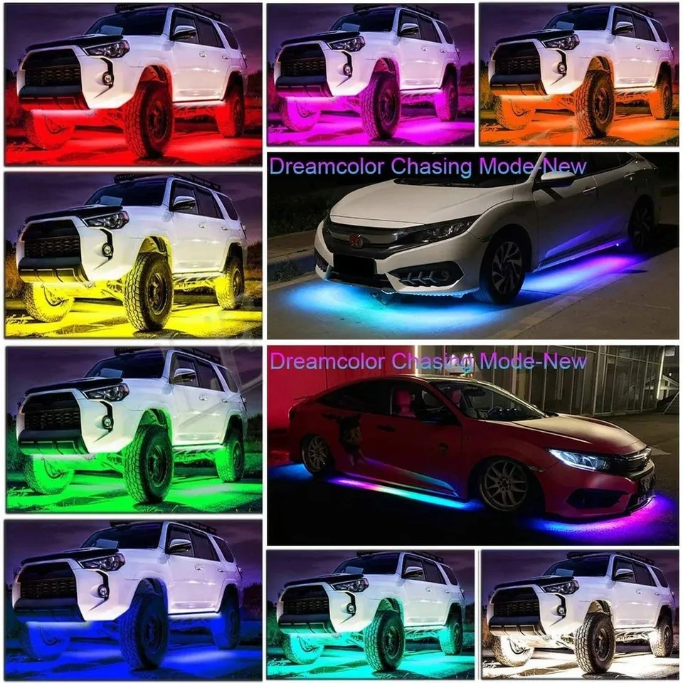 LED RGB flexibilní ambientní podsvětlení - neonové pásky 4ks vnitřní/vnější, 2x90cm 2x120cm, 12V + dálkové ovládaní